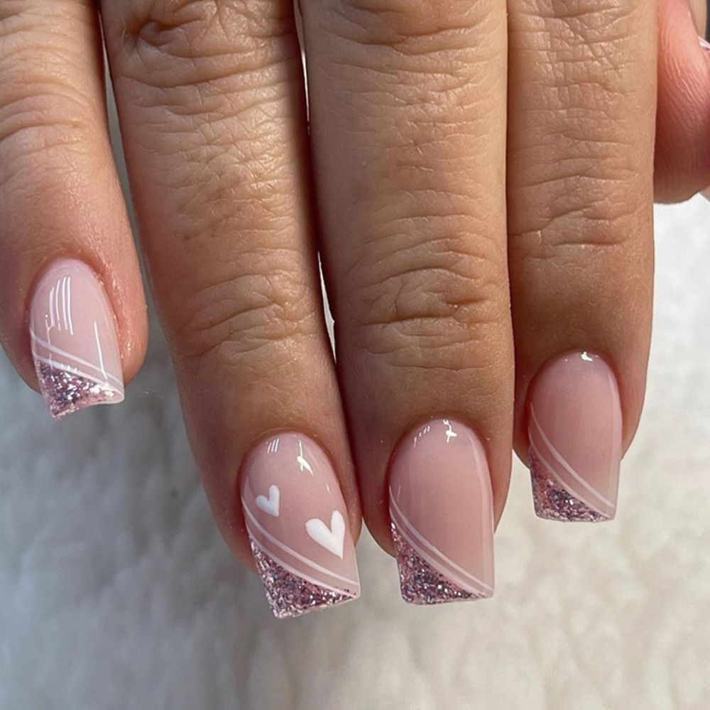24Pcs Rose Red Black Contrast Color False Nails Coconut Tree Pearl White French Fake Nails Ballerina Coffin Manicure Tool 20 1