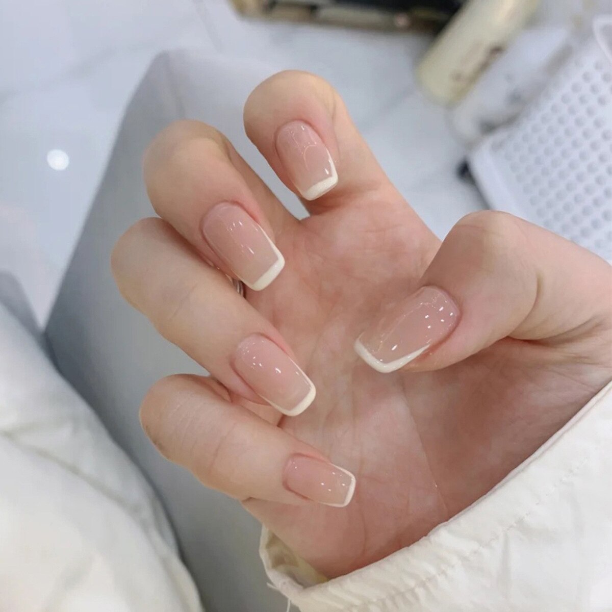 24Pcs/Set Fake Nails With Glue Full Cover Nail Tips Press On Med Nails DIY Manicure Oval Head False Nails Pink Almond Artificial JP1069 -24Pcs-Set