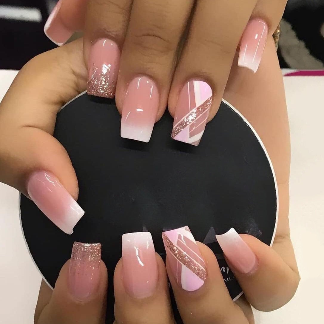 24Pcs/Set Fake Nails With Glue Full Cover Nail Tips Press On Med Nails DIY Manicure Oval Head False Nails Pink Almond Artificial JP1442 -24Pcs-Set