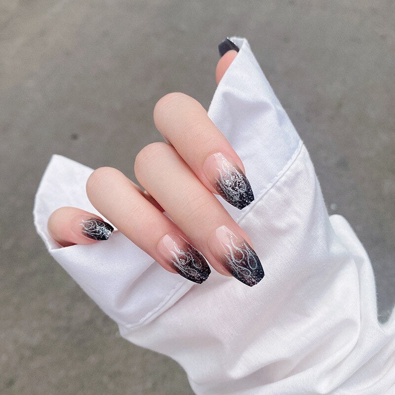 24Pcs/Set Fake Nails With Glue Full Cover Nail Tips Press On Med Nails DIY Manicure Oval Head False Nails Pink Almond Artificial JP1571-B-24Pcs-Set