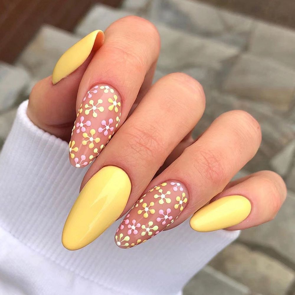 24Pcs/Set Fake Nails With Glue Full Cover Nail Tips Press On Med Nails DIY Manicure Oval Head False Nails Pink Almond Artificial JP1692 -24Pcs-Set