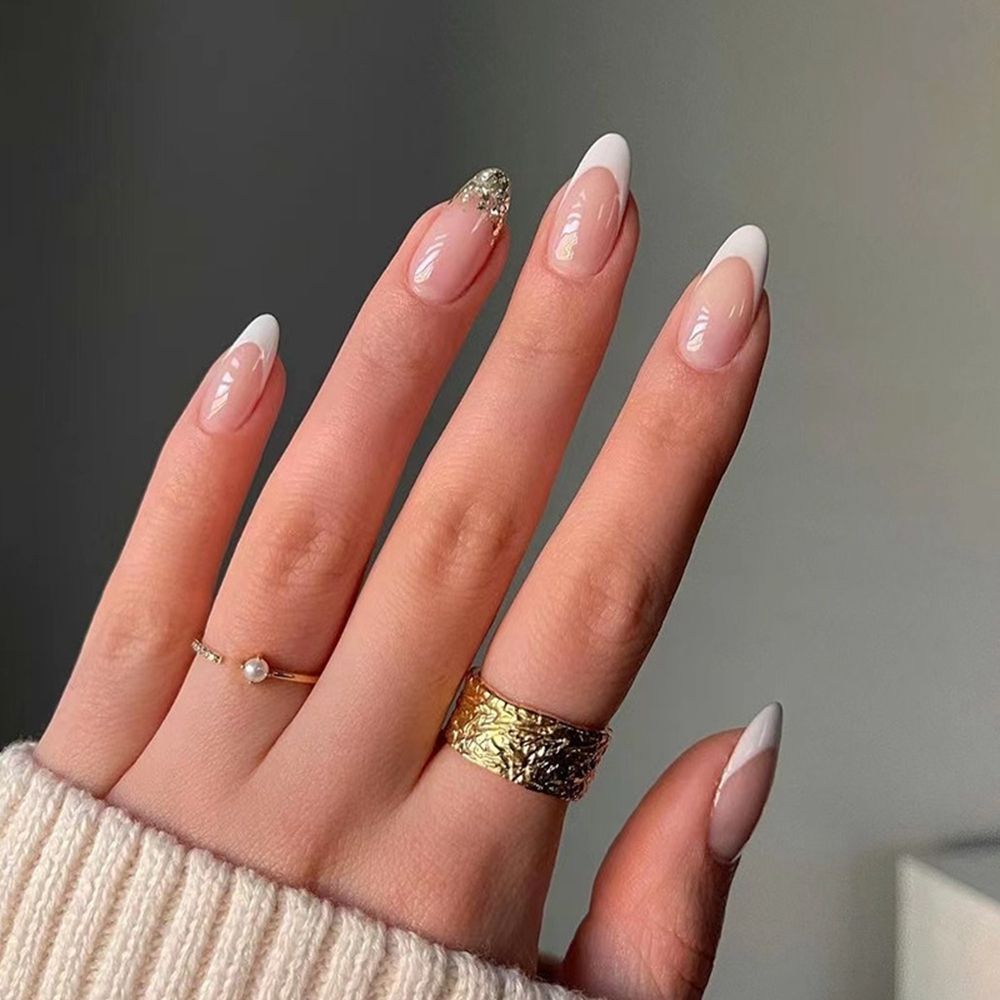 24Pcs/Set Fake Nails With Glue Full Cover Nail Tips Press On Med Nails DIY Manicure Oval Head False Nails Pink Almond Artificial JP1577 -24Pcs-Set