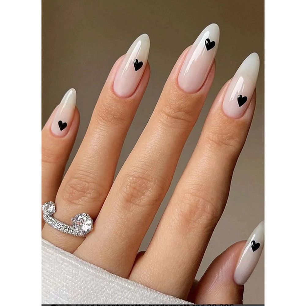 24Pcs/Set Fake Nails With Glue Full Cover Nail Tips Press On Med Nails DIY Manicure Oval Head False Nails Pink Almond Artificial Y08 -24Pcs-Set