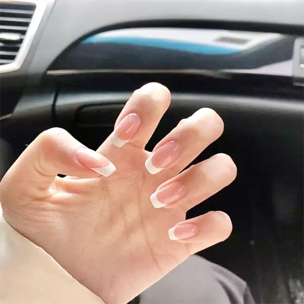 24Pcs/Set Fake Nails With Glue Full Cover Nail Tips Press On Med Nails DIY Manicure Oval Head False Nails Pink Almond Artificial R147 -24Pcs-Set