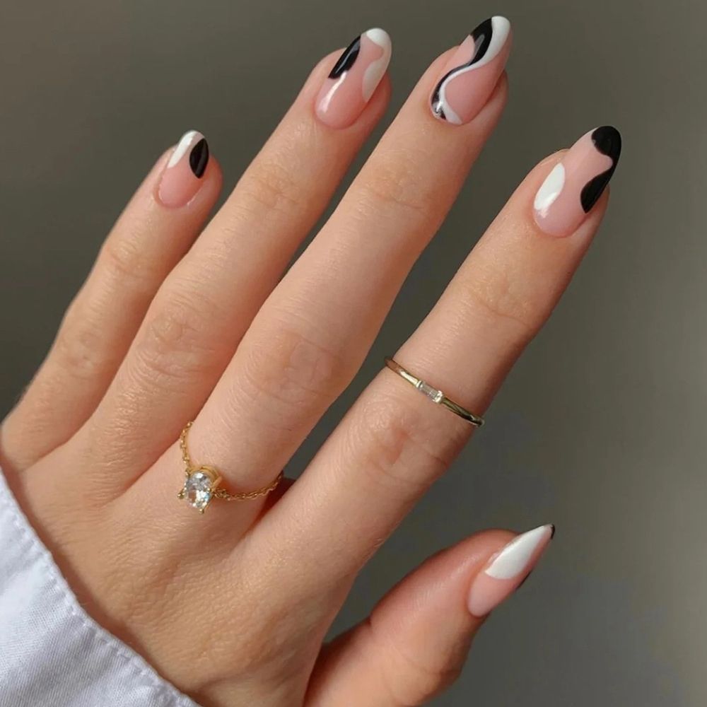 24Pcs/Set Fake Nails With Glue Full Cover Nail Tips Press On Med Nails DIY Manicure Oval Head False Nails Pink Almond Artificial JP2669 -24Pcs-Set