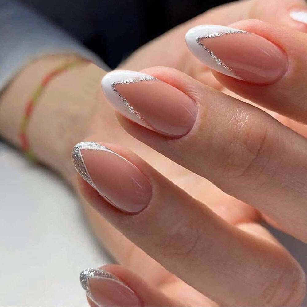 24Pcs/Set Fake Nails With Glue Full Cover Nail Tips Press On Med Nails DIY Manicure Oval Head False Nails Pink Almond Artificial JP898 -24Pcs-Set