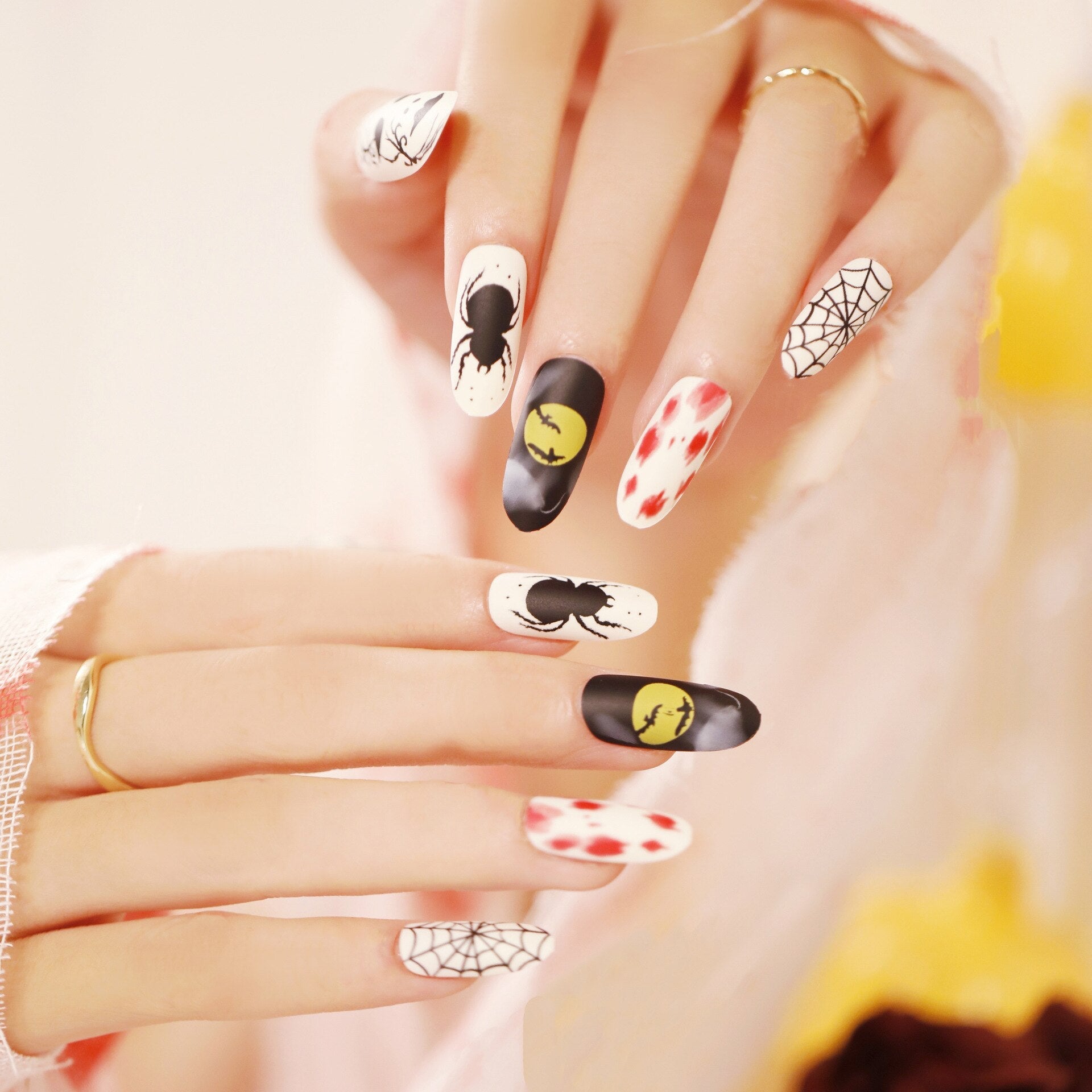 24Pcs/Set Fake Nails With Glue Full Cover Nail Tips Press On Med Nails DIY Manicure Oval Head False Nails Pink Almond Artificial JP1233 -24Pcs-Set