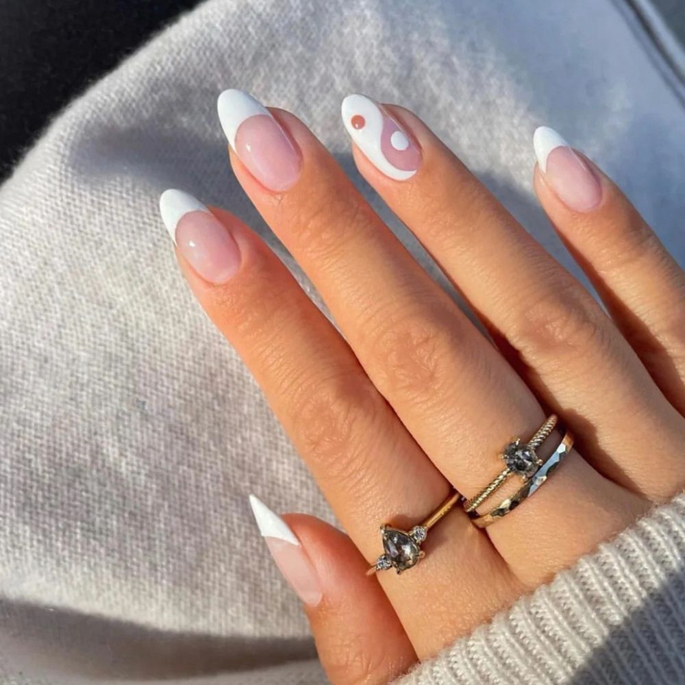 24Pcs/Set Fake Nails With Glue Full Cover Nail Tips Press On Med Nails DIY Manicure Oval Head False Nails Pink Almond Artificial JP2668 -24Pcs-Set