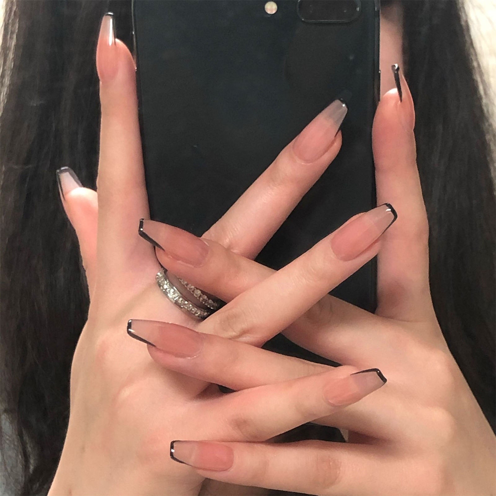 24Pcs/Set Fake Nails With Glue Full Cover Nail Tips Press On Med Nails DIY Manicure Oval Head False Nails Pink Almond Artificial PD163 -24Pcs-Set