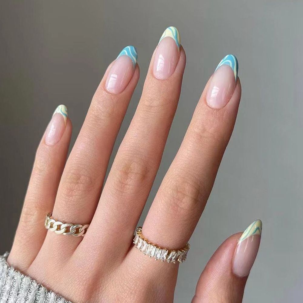 24Pcs/Set Fake Nails With Glue Full Cover Nail Tips Press On Med Nails DIY Manicure Oval Head False Nails Pink Almond Artificial JP1348 -24Pcs-Set