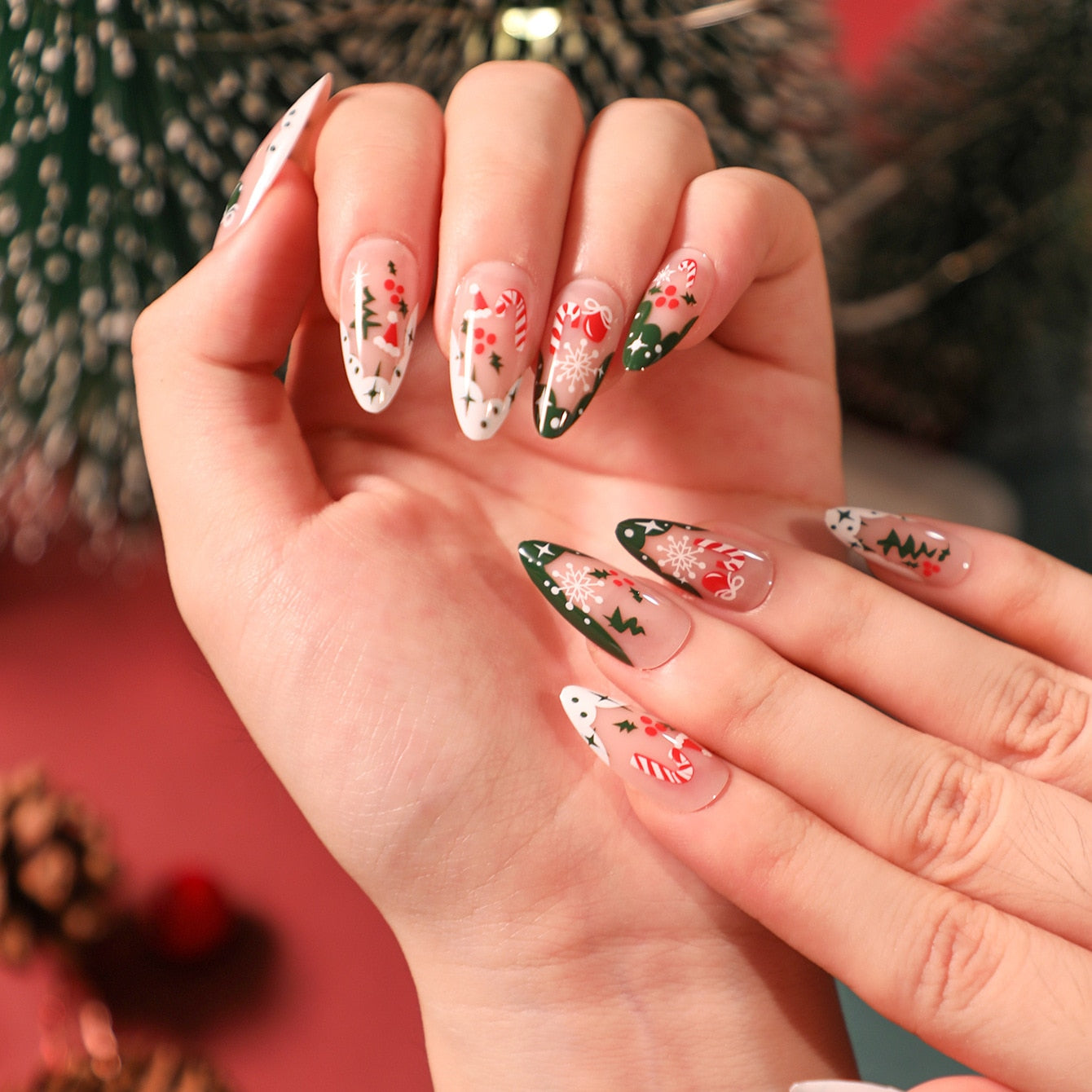 24Pcs/Set Fake Nails With Glue Full Cover Nail Tips Press On Med Nails DIY Manicure Oval Head False Nails Pink Almond Artificial JP1893-24Pcs-Set