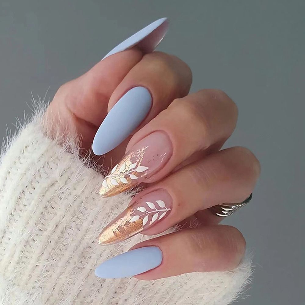 24Pcs/Set Fake Nails With Glue Full Cover Nail Tips Press On Med Nails DIY Manicure Oval Head False Nails Pink Almond Artificial JP1686 -24Pcs-Set