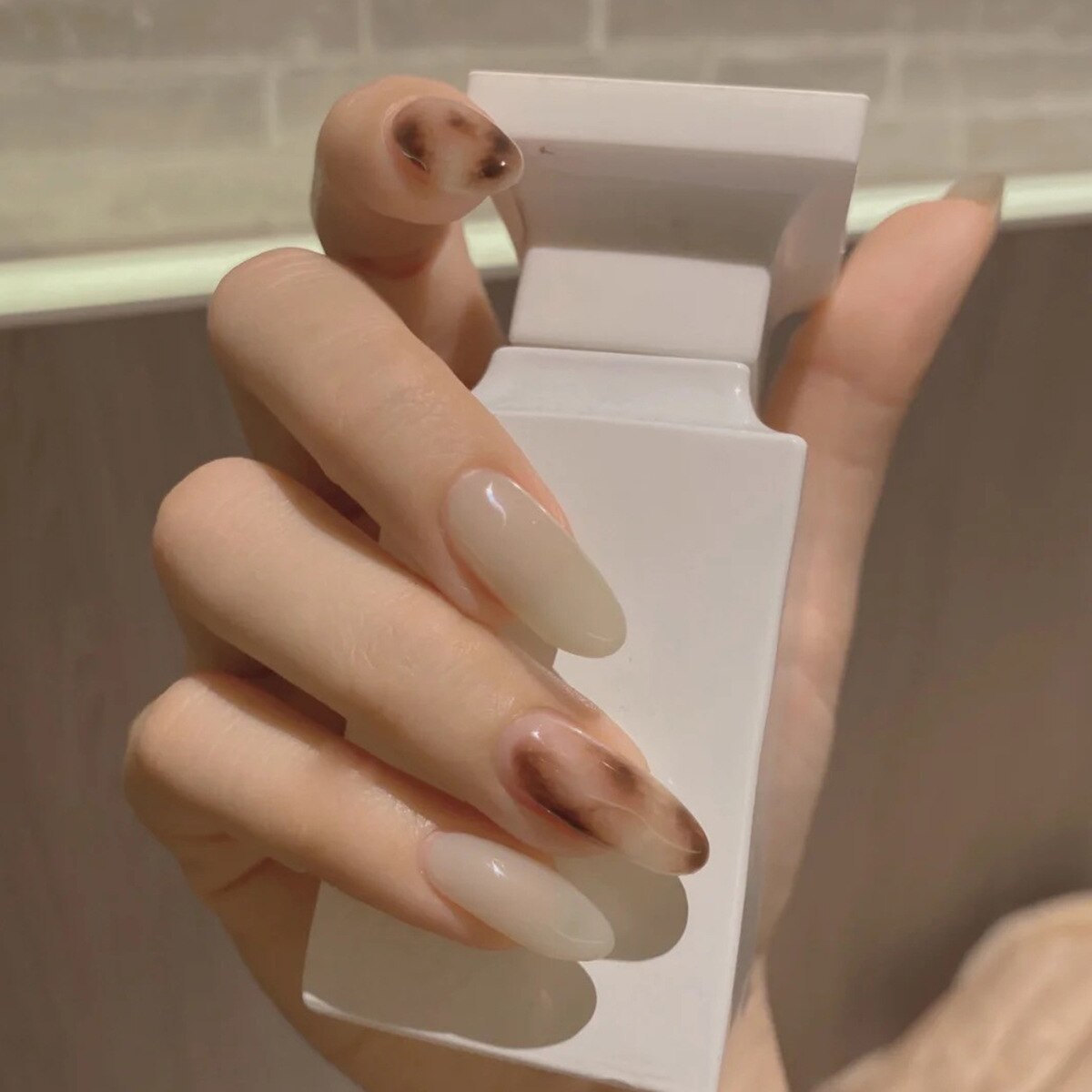 24Pcs/Set Fake Nails With Glue Full Cover Nail Tips Press On Med Nails DIY Manicure Oval Head False Nails Pink Almond Artificial JP1049 -24Pcs-Set