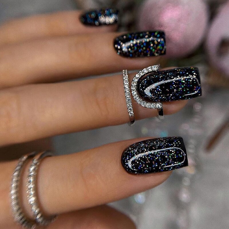 24Pcs Shiny Pearl Wearable False Nails Short Square Fake Nail Simple Summer Press on Nails Detachable Full Cover Nail Tips 715