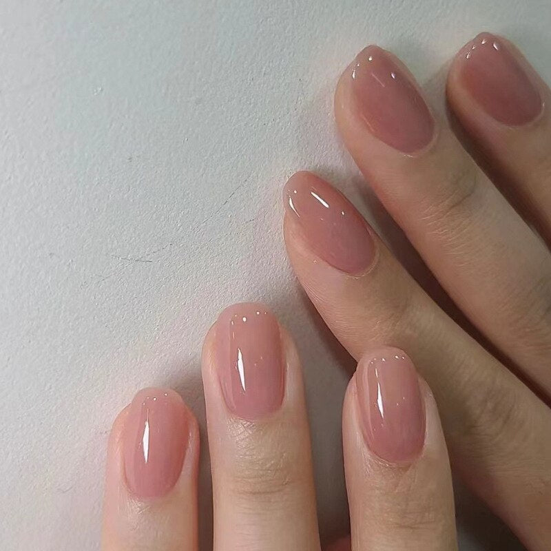 24Pcs Shiny Pearl Wearable False Nails Short Square Fake Nail Simple Summer Press on Nails Detachable Full Cover Nail Tips 013