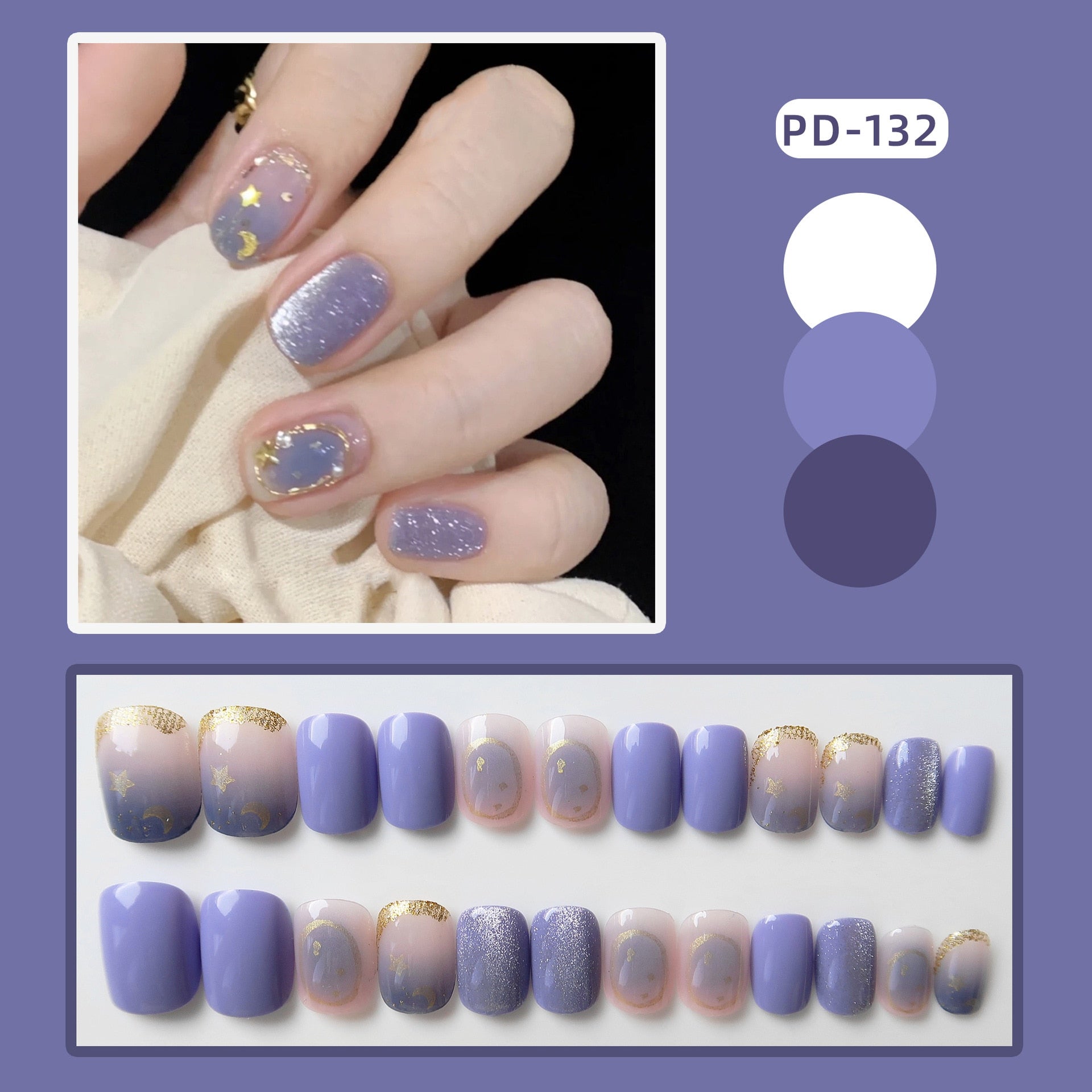 24Pcs Short Square Head False Nails Wearable Cat eye Glitter Sequins Diamond Fake Nails Full Cover Nail Tips Press On Nails 6