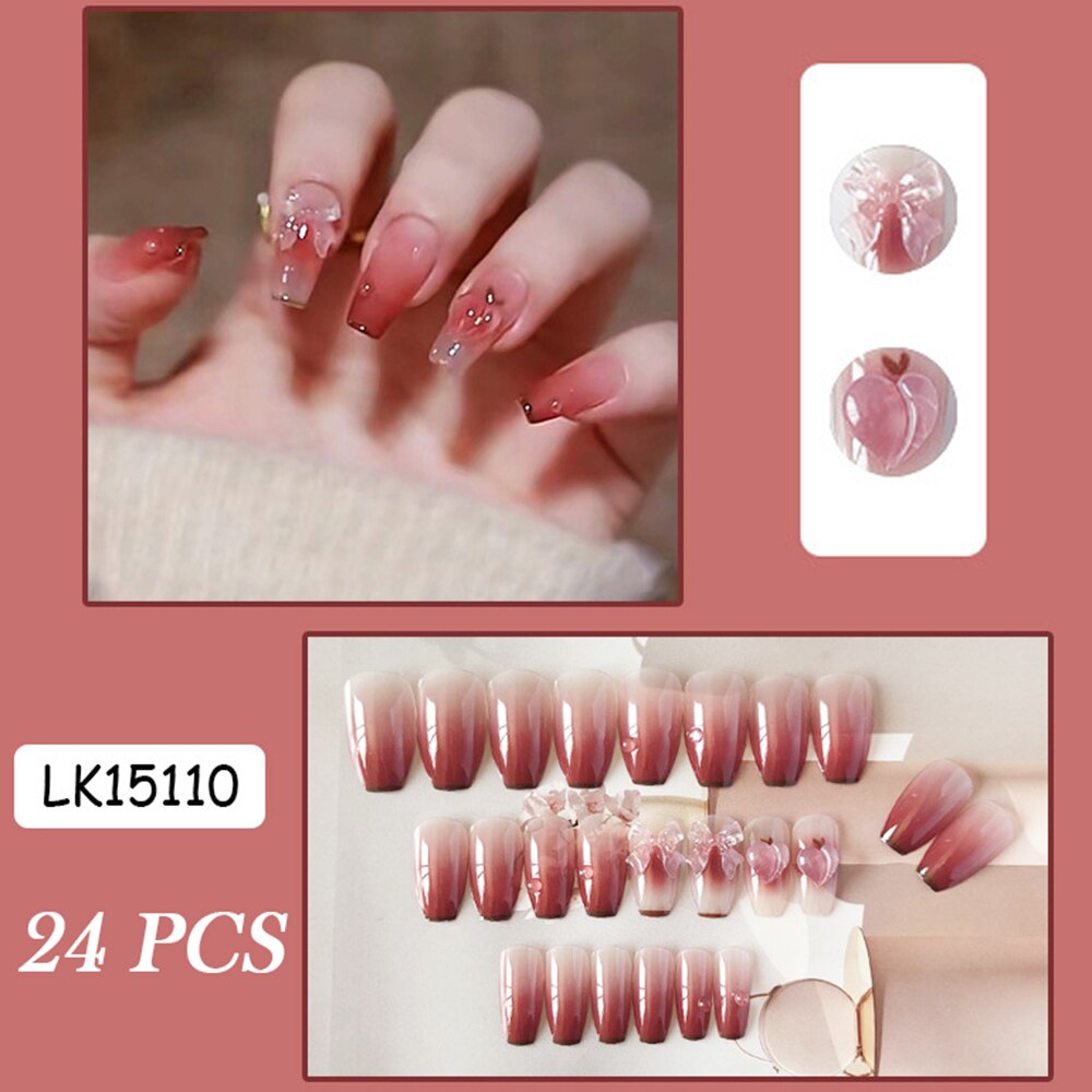 24Pcs Super Shiny False Nails 3D Drop Diamond y2k Mid-length Coffin Ballet Fake Nails Full Finished Fake Nail Patches For Girls 6