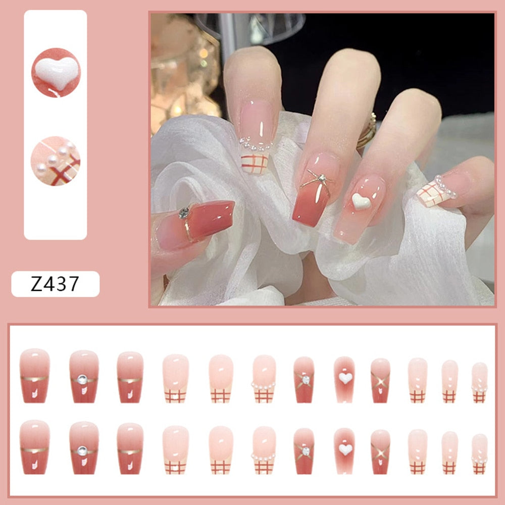24Pcs Super Shiny False Nails 3D Drop Diamond y2k Mid-length Coffin Ballet Fake Nails Full Finished Fake Nail Patches For Girls 4