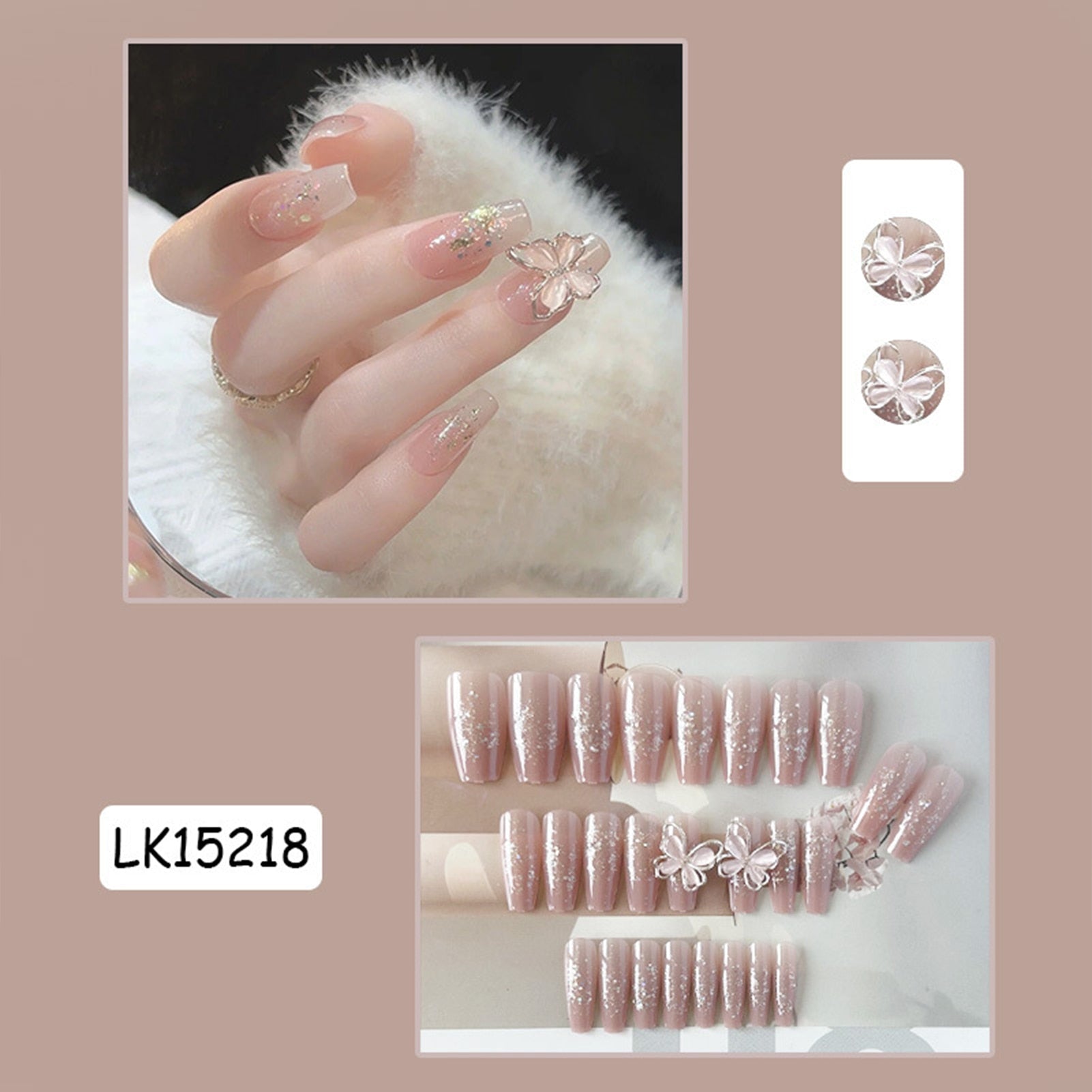 24Pcs Super Shiny False Nails 3D Drop Diamond y2k Mid-length Coffin Ballet Fake Nails Full Finished Fake Nail Patches For Girls 21