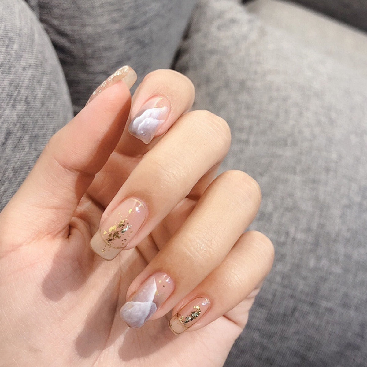 24Pcs Wearable Fake Nails Pink Gradient Glitter Butterfly Rhinestones Full Cover Acrylic Nail Tips With Press Glue Detachable LT-55