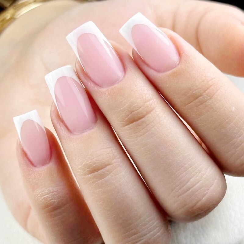 24Pcs Wearable Fake Nails Pink Gradient Glitter Butterfly Rhinestones Full Cover Acrylic Nail Tips With Press Glue Detachable LTY190