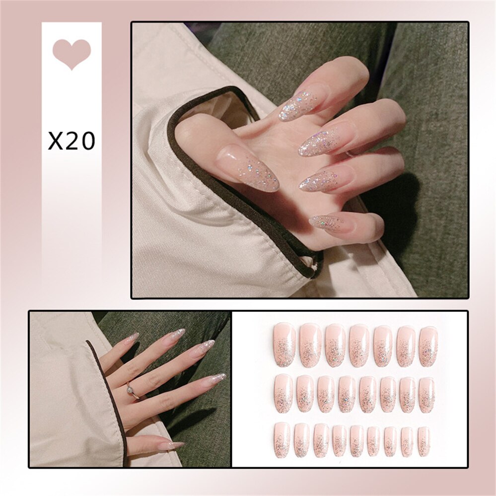 24Ps Childlike Fake Nails With Glue Cute Kawaii Personality Stick On Nails False Girls Short Press On Nail Art DIY Manicure Tool Nails With Glue X20