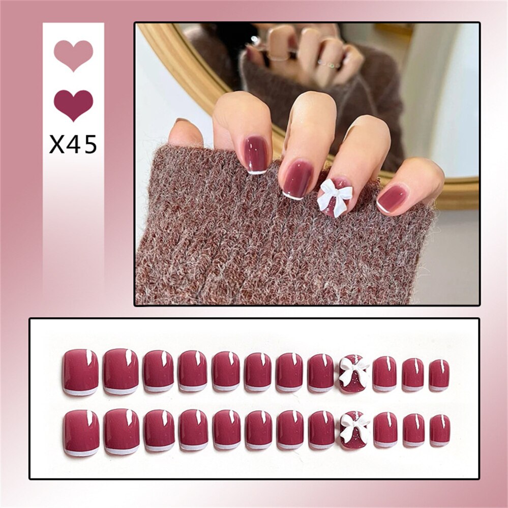 24Ps Childlike Fake Nails With Glue Cute Kawaii Personality Stick On Nails False Girls Short Press On Nail Art DIY Manicure Tool Nails With Glue X45