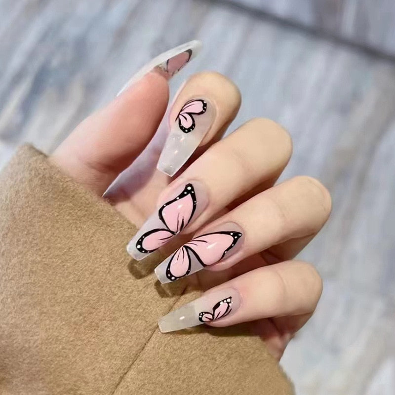 24Ps Childlike Fake Nails With Glue Cute Kawaii Personality Stick On Nails False Girls Short Press On Nail Art DIY Manicure Tool Nails With Glue R632