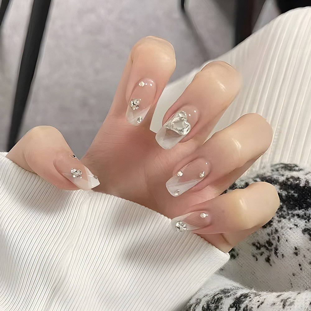 24pcs 2024 Ballet False Nail Full Cover Fake Nail Butterfly Love Nails Tip French Coffin Nails Press on Nails DZ178
