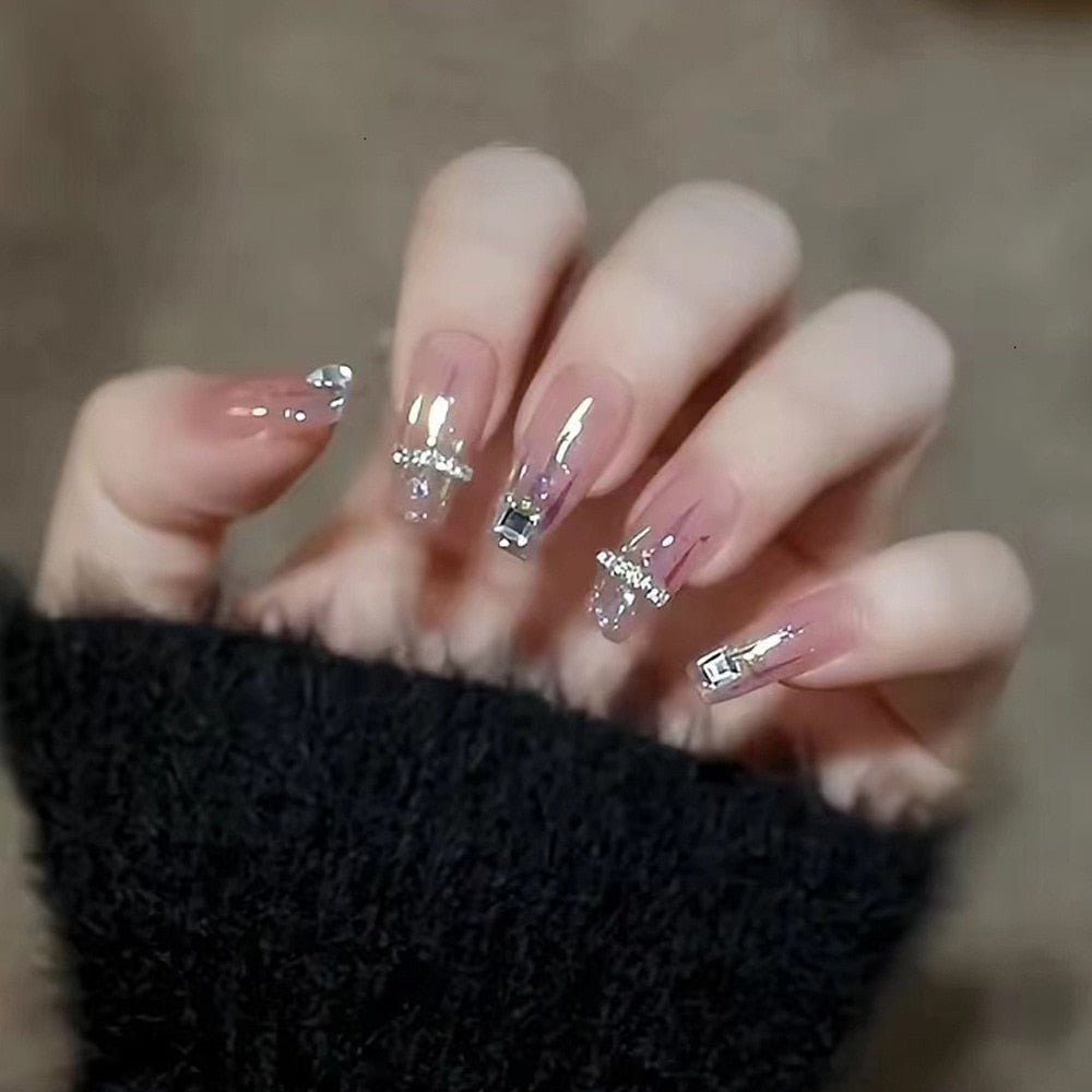 24pcs 2024 Ballet False Nail Full Cover Fake Nail Butterfly Love Nails Tip French Coffin Nails Press on Nails DZ073