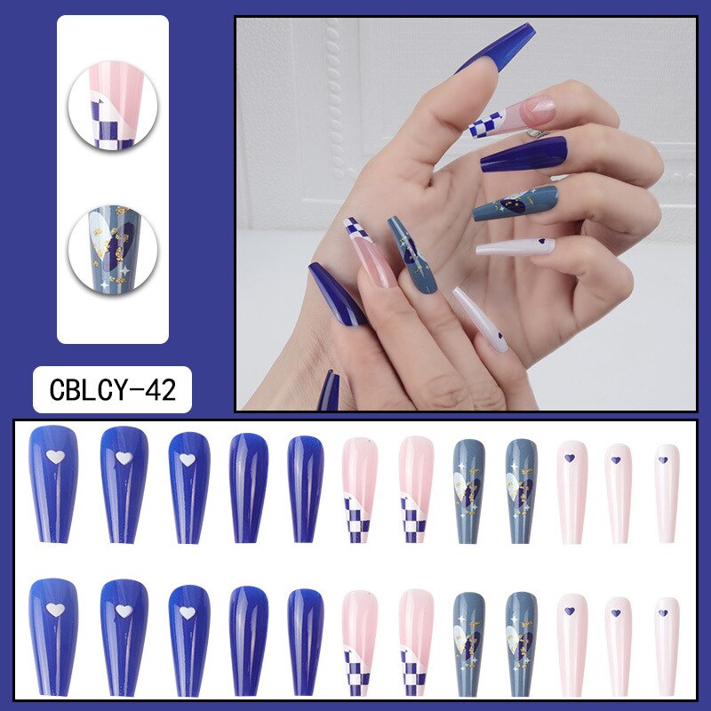24pcs/Box Charming Pink Flame Short Ballet Wearable Fake Nails press on Square Head Full Cover Detachable Finished Fingernails CBLCY 42