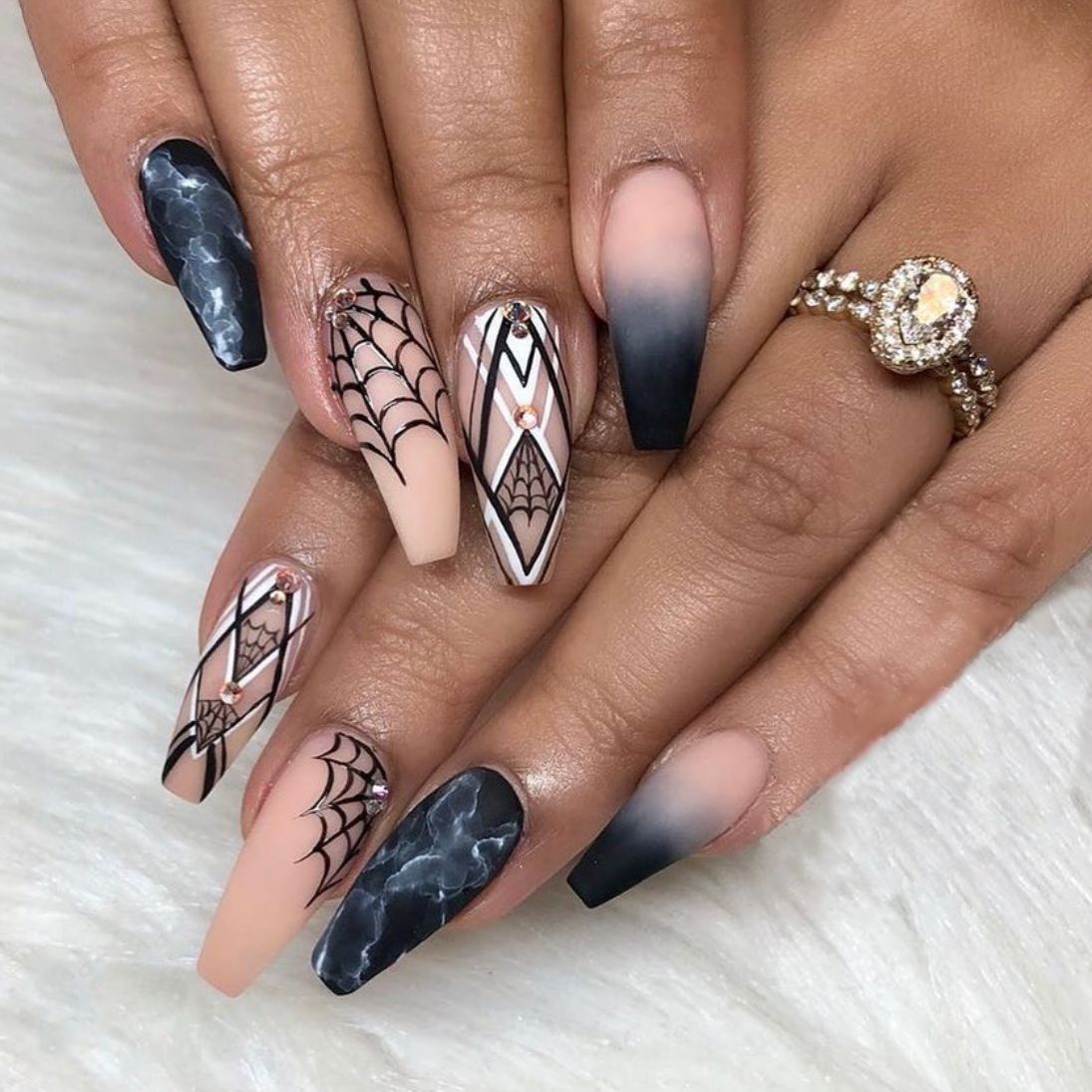 24pcs/Box Long T Handmade Valentine's Day French Flame Wave Love With Diamond False Nail Enhancement Waterproof Gel Fake Nails AMAIO