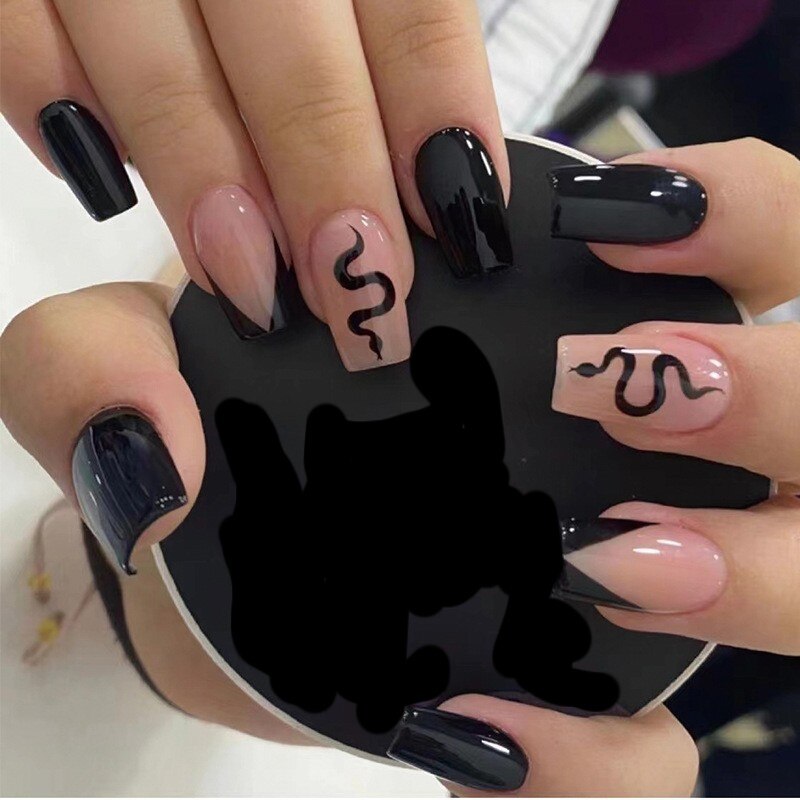 24pcs/Box Long T Handmade Valentine's Day French Flame Wave Love With Diamond False Nail Enhancement Waterproof Gel Fake Nails AMAIO