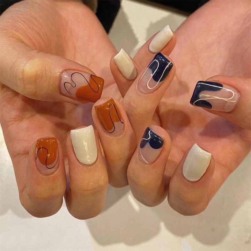 24pcs/Box Long T Handmade Valentine's Day French Flame Wave Love With Diamond False Nail Enhancement Waterproof Gel Fake Nails AMAIO