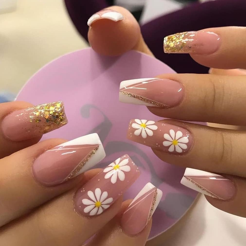 24pcs/Box Long T Handmade Valentine's Day French Flame Wave Love With Diamond False Nail Enhancement Waterproof Gel Fake Nails AMAIO