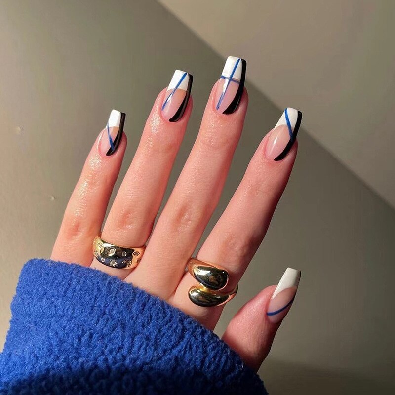 24pcs Coffin False Nails Glitter Rainbow Flowers Press on Nail Patch Short Manicure Nail Tips False Nail Acrylic Patch wholesale J3