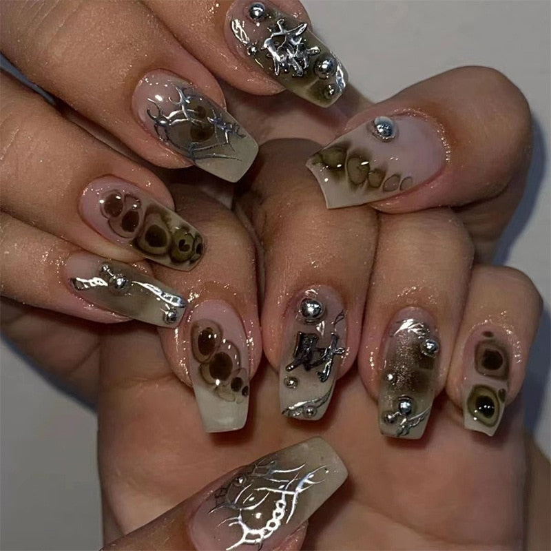 24pcs Cool y2k Style False Nails Fashion Glitter Star Design Press on Nail Patch Full Finished Wearable Artificial Nail Tips L1