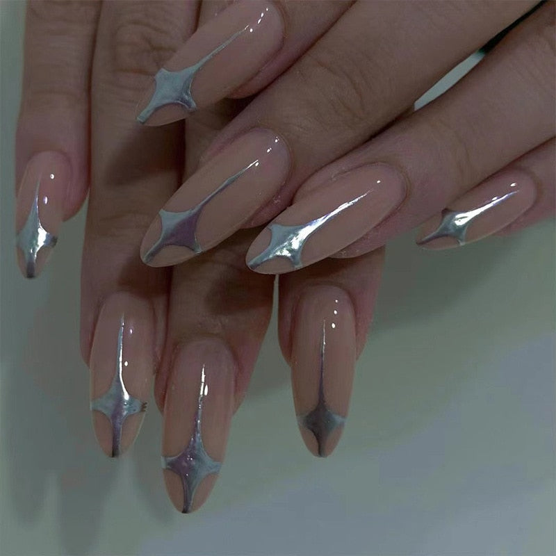 24pcs Cool y2k Style False Nails Fashion Glitter Star Design Press on Nail Patch Full Finished Wearable Artificial Nail Tips L6