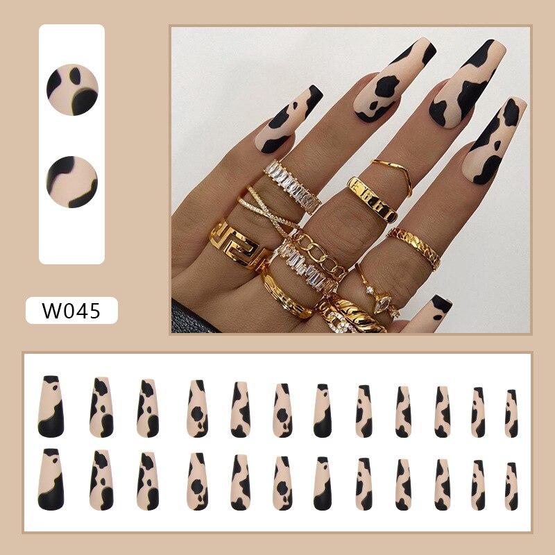 24pcs Douyin 2024 Nail Press on Long Ballet False Nails Extension Tip Reusable Adhesive Y2k Pink Black Sweet Cool Style Manicure