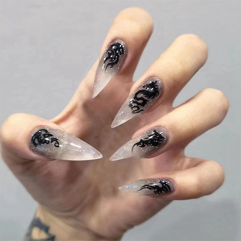 24pcs Fake Nails Halloween Long Style Full Cover False Nails DIY Glue Press On Nails Nail Supplies For Ballerina False Nail Tip 2