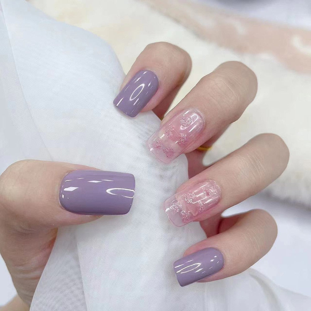 24pcs False Nail French Gold Coffee Color Coffin Fake Nail Patch Wearable Full Cover Nails for Girl Press on Nail Tips Wholesale L5