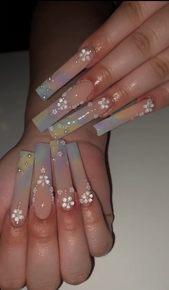 24pcs French rhinstones artifical nails with glue full cover fake nails detachable coffin false nail tips bling press on nails SGCY-113