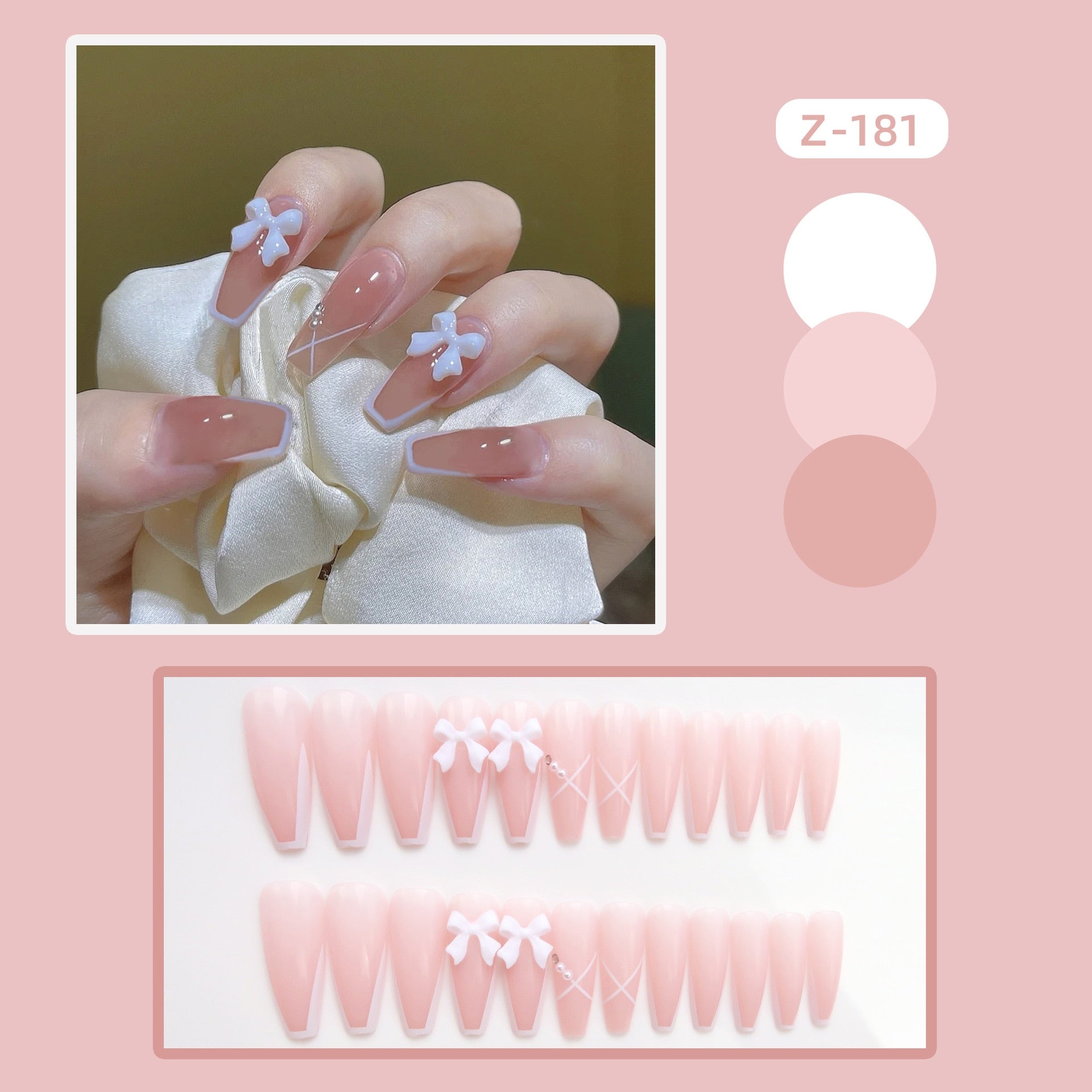24pcs Glitter Gold Diamond False Nails French Butterfly Design Press on Nail Wearable Full Cover Acrylic Nail Tips for Girls N31