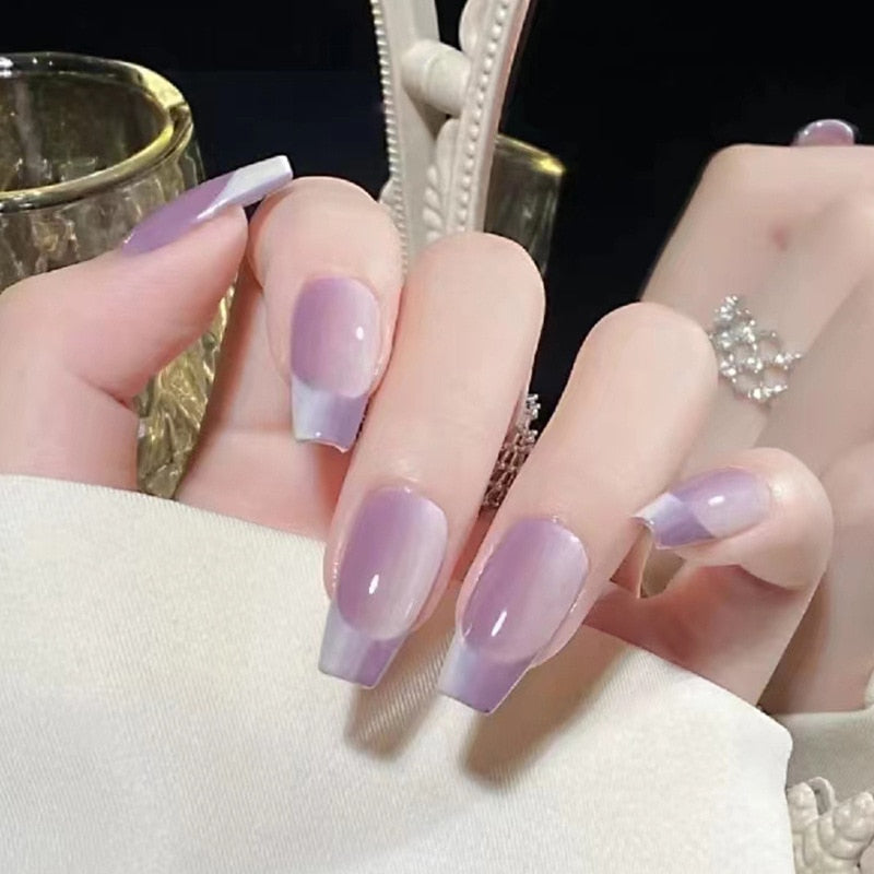 24pcs Gradient Ballet False Y2k Nails Press On Long Coffin French Nail Tips Full Cover Acrylic Fake Nails Stickers F6