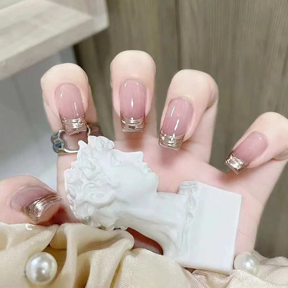 24pcs Gradient Ballet False Y2k Nails Press On Long Coffin French Nail Tips Full Cover Acrylic Fake Nails Stickers F11