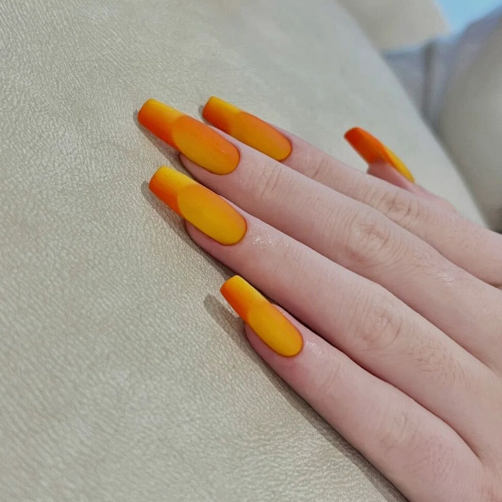 24pcs Gradient Ballet False Y2k Nails Press On Long Coffin French Nail Tips Full Cover Acrylic Fake Nails Stickers F5
