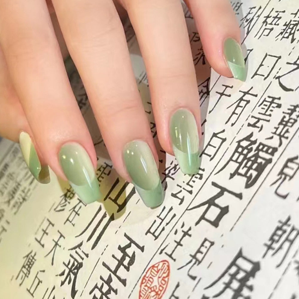 24pcs Gradient Ballet False Y2k Nails Press On Long Coffin French Nail Tips Full Cover Acrylic Fake Nails Stickers F4
