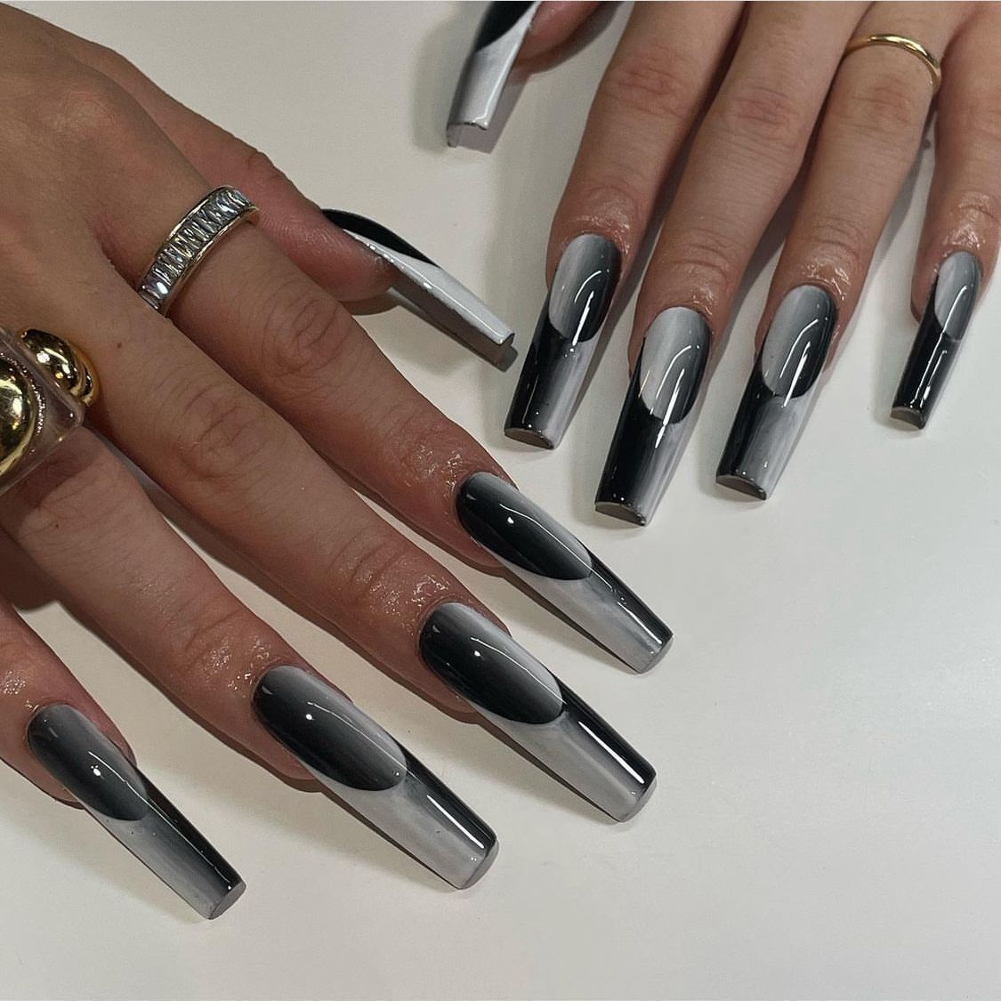 24pcs Gradient Ballet False Y2k Nails Press On Long Coffin French Nail Tips Full Cover Acrylic Fake Nails Stickers F7