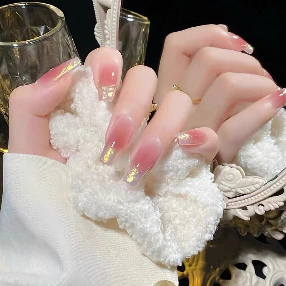24pcs Gradient Ballet False Y2k Nails Press On Long Coffin French Nail Tips Full Cover Acrylic Fake Nails Stickers