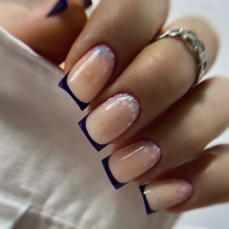 24pcs Long Ballerina Square Fake Nails French Black Line Eyes False Nails Full Cover Nail Tips Press On Nails DIY Manicure 15